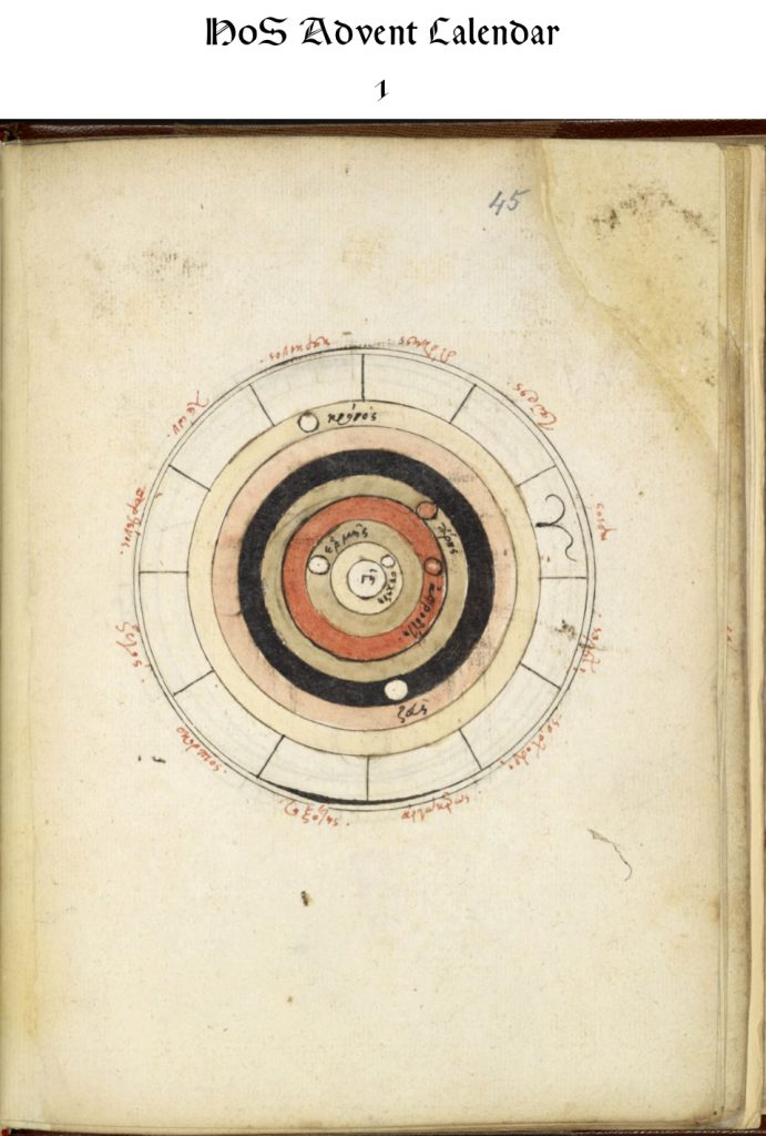 A 16th-century copy of a Byzantine diagram of the geocentric cosmos from Royal MS 16 C XII, fol. 45r.